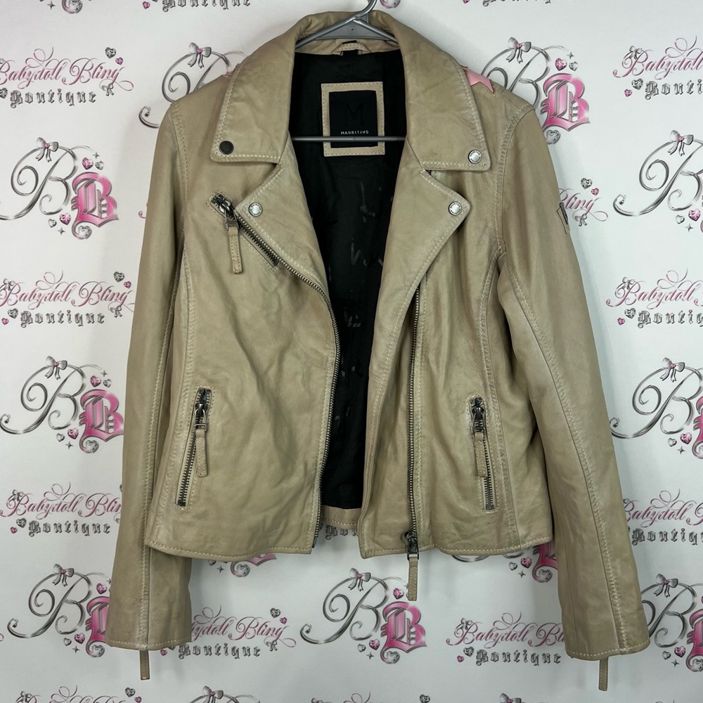 Mauritius coat jacket blazer stars lambs leather Chic Tan Leather Jacket